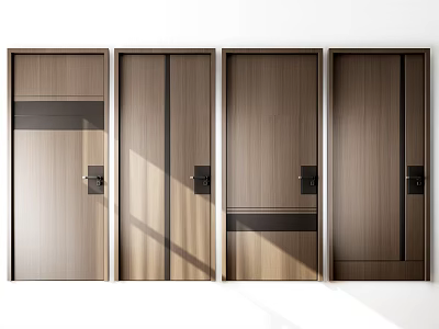Modern Wooden Hinged Doors With Sleek Design And Black Handles 3d model