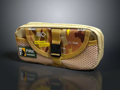 Camouflage FIRE Logo Tool Bag With Mesh Pockets And Adjustable Straps 3d model