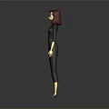 3D Female Character Model With Red Hair And Black Dress Standing Pose