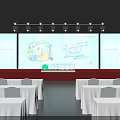 Modern Conference Hall Setup With Large Screens Stage Lights And Arranged Seats