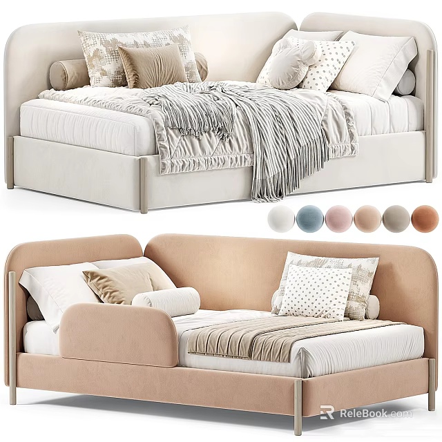 Modern Sofa Bed With Decorative Pillows Throw Blanket And Color Options 3d model 