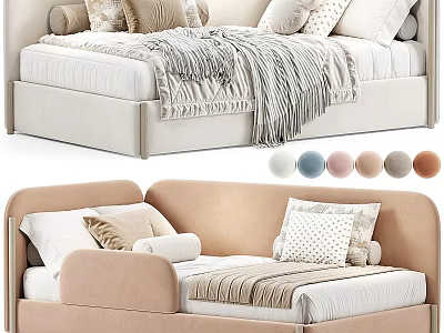 Modern Sofa Bed With Decorative Pillows Throw Blanket And Color Options 3d model