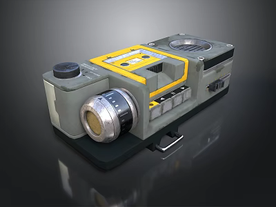Vintage Gray And Yellow Computer Peripheral With Lens Control Knobs And Interface Ports 3d model