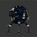 Futuristic Spherical Robot Design With Mechanical Legs Antenna Yellow Details And Metallic Finish