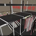 Various Colored Clothes Hanging On Black Clothing Rack 3D Model With White Yellow Hangers