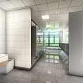 Clean Public Restroom Interior With Modern Tile Walls And Partition Stalls