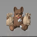 Brown Dog Doll Figure Holding Beige Bags With Tongue Out Surrounded By White Cotton Pieces