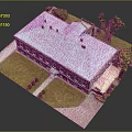 Cartoon Style Model House Scene With Gray Roof Green Lawn Trees And Pathway