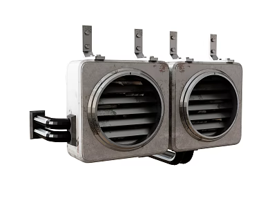 Dual Industrial Metal Square Devices With Circular Vents And Mounting Brackets 3d model