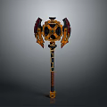 3D Mechanical Weapon Hammer Featuring Orange Black Gear Design And Long Handle