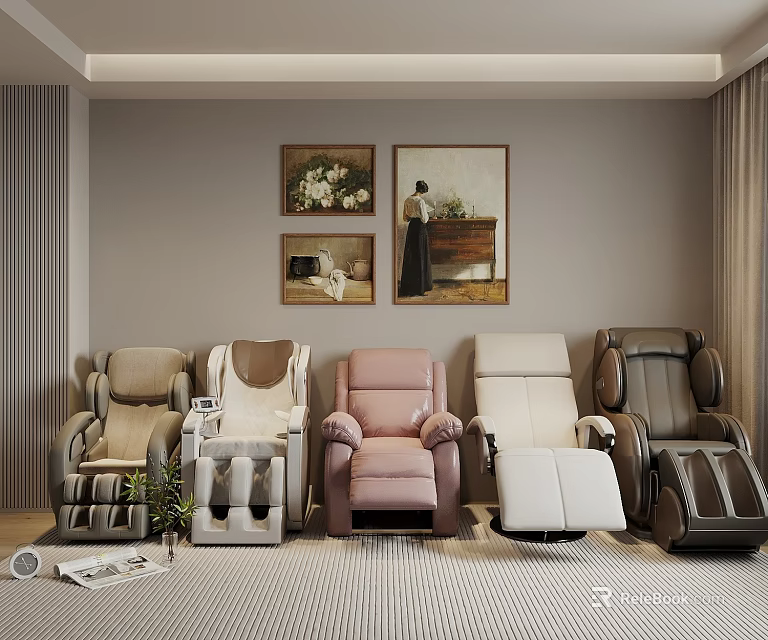 Stylish Massage Chairs In Cozy Living Room Decor 3d model 