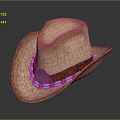 Classic Brown Straw Hat Featuring Leather Band Blue Beads And Round Badge