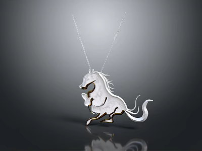 Elegant Silver Leaping Horse Design Necklace Pendant With Shiny Polished Finish And Artistic Motif 3d model