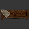 Vintage Leather Tufted Sofa With Plaid Blanket On Armrest Classic Design 3d model