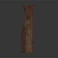 Brown Wooden Bookshelf With Arched Decorations Multiple Shelves Books And Symmetrical Side Doors