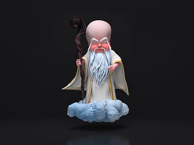 Game And Movie Character Old Deity With Bald Head Long White Beard And Cloud Base 3d model