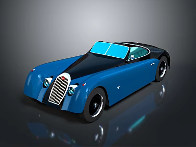 Blue And Black Vintage Car With Streamlined Body And Classic Front Grille 3d model