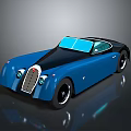 Blue And Black Vintage Car With Streamlined Body And Classic Front Grille