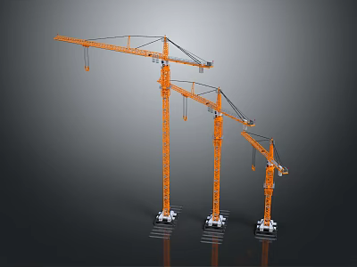 Three Orange Tower Cranes For Construction Industrial Machinery Use 3d model