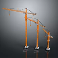 Three Orange Tower Cranes For Construction Industrial Machinery Use