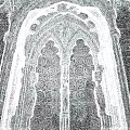 Garden Landscape With Gothic Architectural Entrance And Carved Stone Statues
