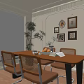 Middle-ancient style restaurant Middle-ancient style dining table and chair combination Potted plant decorative painting combination Decorative ornaments combination 3d model