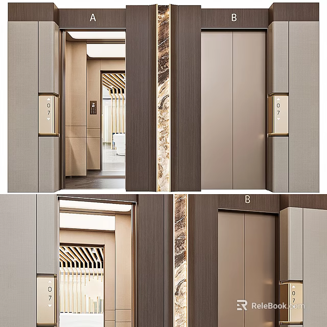 Modern Elevator Interior Design With Wooden Panels And Sleek Metal Accents 3d model 