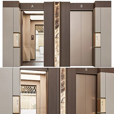 Modern Elevator Interior Design With Wooden Panels And Sleek Metal Accents 3d model
