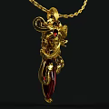 Luxury Gold Pendant Necklace With Intricate Dragon Design And Red Gemstone Jewelry
