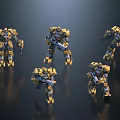 Five Yellow And Black Mecha Game Movie Characters In Various Poses Holding Weapons