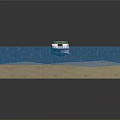 Layered Blue Ocean Floor Model With Central White Boat Shaped Object