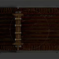 Cartoon Scene Of Traditional Wooden Pavilion With Red Tile Roof Stairs And Railings