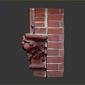 Ornate Red Brick Fireplace With Intricate Carved Decorations And Metal Accents