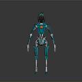 Blue Cybernetic Robot Featuring Mechanical Body Orange Core And Limb Structure