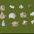 Public Facilities Showcasing Various Styles of Tents on Lush Green Grassland