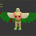 3D Eagle Model Wearing Yellow Vest Red Belt With Spread Wings 3d model