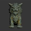 Traditional Mythical Lion Statue With Blue Green Hue And Intricate Carvings