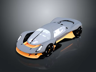 Gray Concept Sports Car With Orange Accents And Sleek Aerodynamic Design 3d model