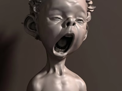 Artistic Child Statue Decorative Ornament Set With Open Mouth Closed Eyes For Home Decor 3d model