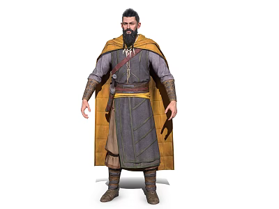 Medieval Game Character In Long Robe And Yellow Cape 3d model