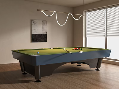 Modern Entertainment Billiard Table With Green Felt Surface Blue Frame In Bright Modern Room 3d model