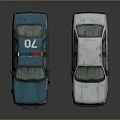 Blue Police Car With Emergency Lights And White Sedan Parked Together