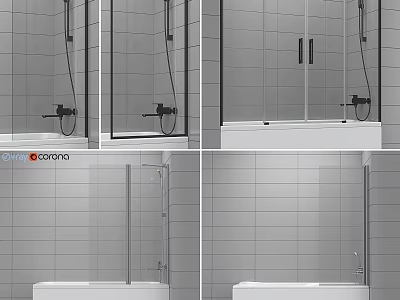 Modern Style Bathroom Bathtub With Tiled Walls Glass Doors And Shower Fixtures 3d model