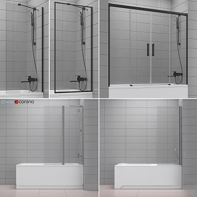 Modern Style Bathroom Bathtub With Tiled Walls Glass Doors And Shower Fixtures 3d model