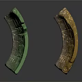 Two Curved Wooden Stone Objects With Green And Gold Textured Surfaces