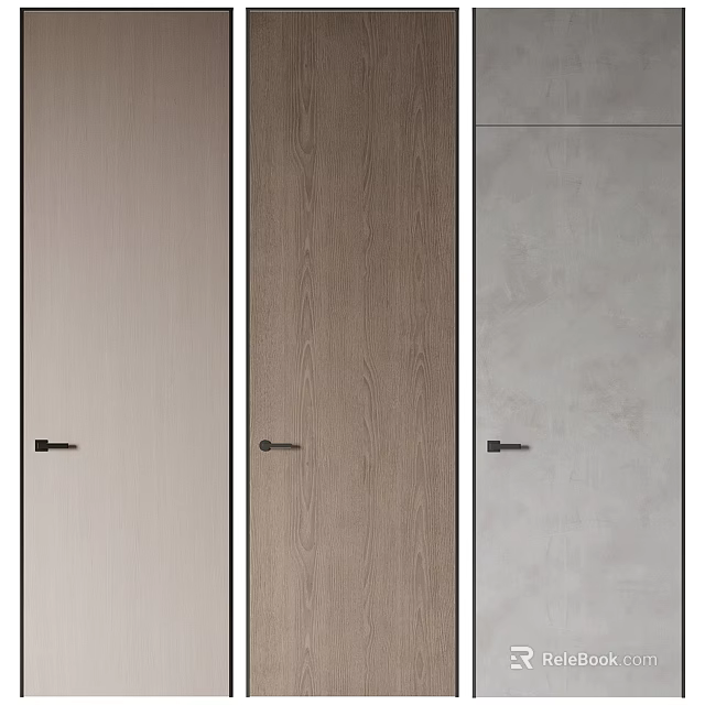 Three Modern Hinged Doors Featuring Wooden And Gray Finishes For Interior Design 3d model 