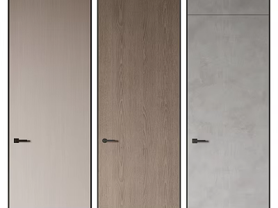 Three Modern Hinged Doors Featuring Wooden And Gray Finishes For Interior Design 3d model