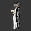 Elegant Long White Wedding Dress And Formal Black Suit For Couple