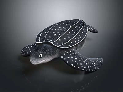 Black Turtle With White Spots On Shell And Flippers Against Dark Background 3d model