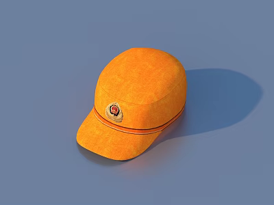 Stylish Orange Casual Cap With Badge For Everyday Use On Blue Background 3d model